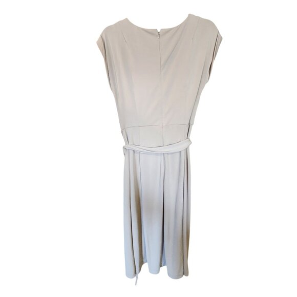 Ann Taylor Womens Beige Cap Sleeve Midi Dress W/ Belt Polyester Blend Size 4P NW - Picture 2 of 3